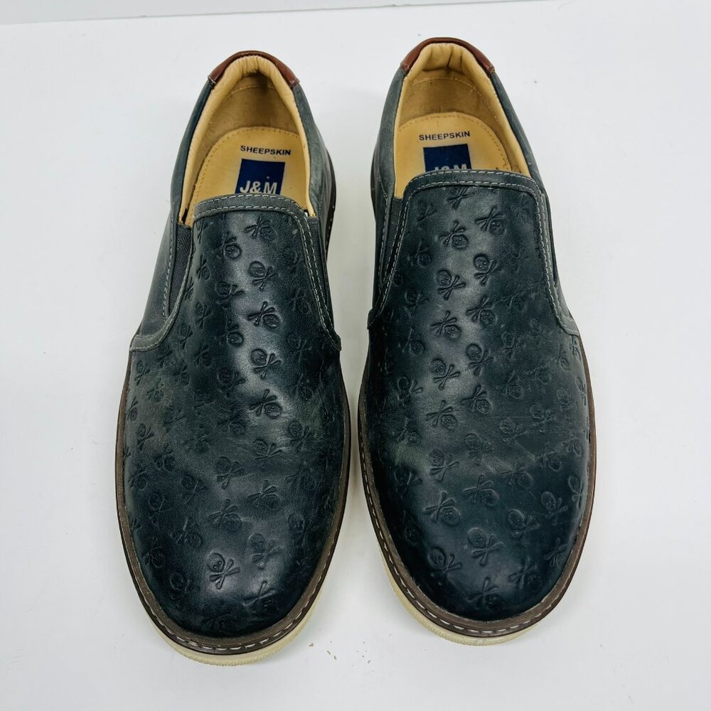 Johnston & Murphy Sheepskin Navy Skull Embossed McGuffey Slip-on Sneaker Sz 8.5
